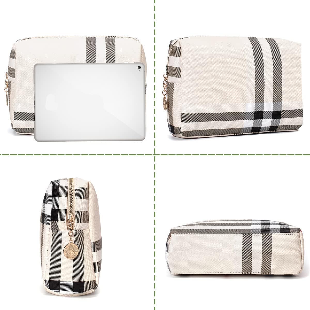 Luxury Beige Makeup Bag for Women - Designer Cosmetic Pouch & Travel Organizer
