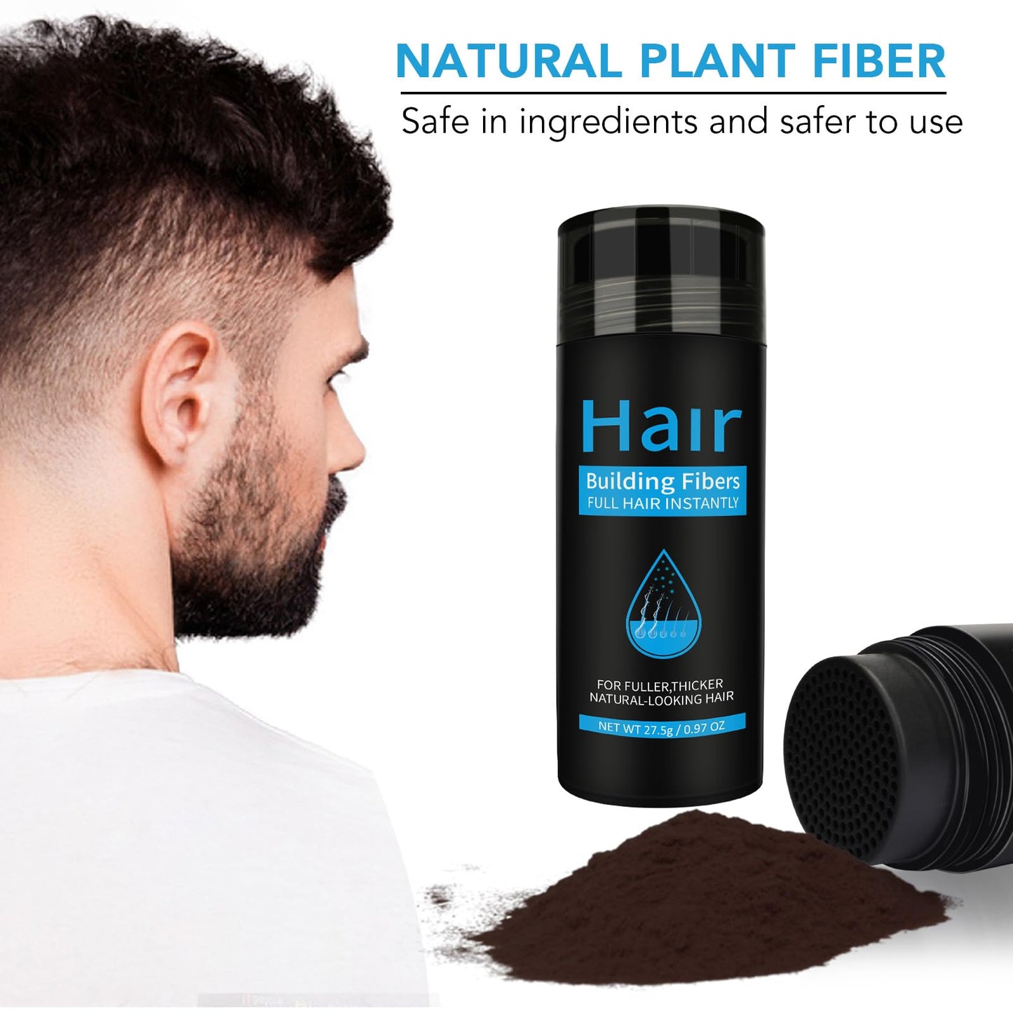 Hair Building Fibers, Hair Thickening Fibers for Thinning Hair & Bald Spots Thicker Fuller Hair in 15 Seconds Suitbable for Man and Woman 0.97Oz (Dark Brown)