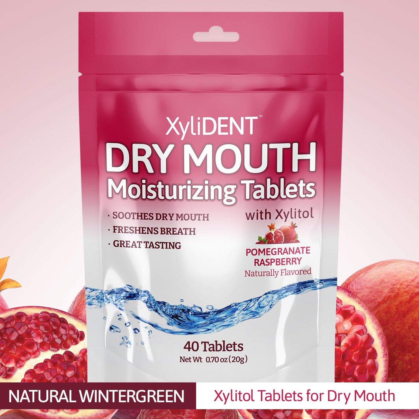 Nature's Stance XyliDENT Xylitol Tablets for Dry Mouth Relief - Stimulates Saliva, Freshens Breath, Reduces Acid Production, Fast Acting Relief, 40 Count (Pomegranate Raspberry)