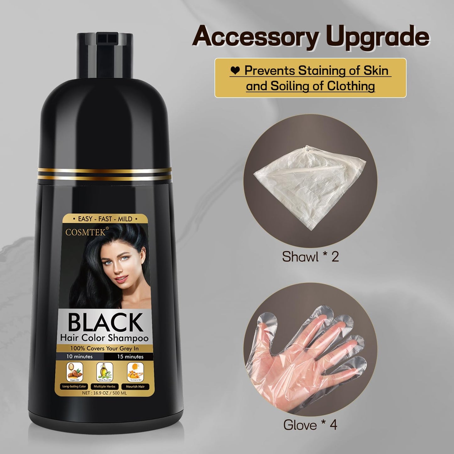 BOJICA Black Hair Dye Shampoo 3 in 1 for Gray Hair, Hair Color shampoo for Women, Natural Shampoo Hair Dye-100% Grey Hair Coverage/Herbal Ingredients-17.6 OZ