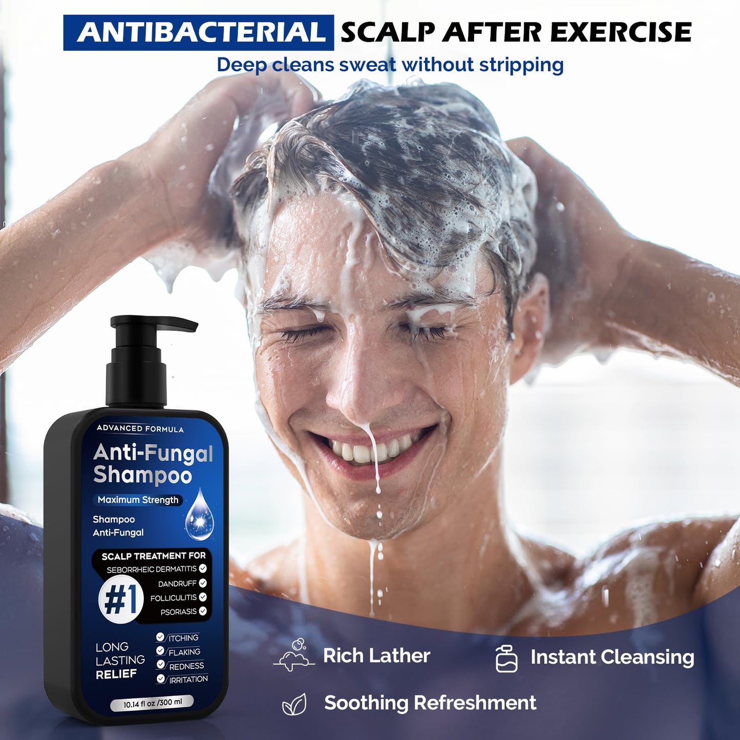 Antifungal Shampoo for Seborrheic Dermatitis, Folliculitis & Scalp Psoriasis, Anti-Dandruff Shampoo for Men & Women, Relieves Scalp Itching, Dryness, Sulfate & Paraben-Free, 10.1 Fl Oz