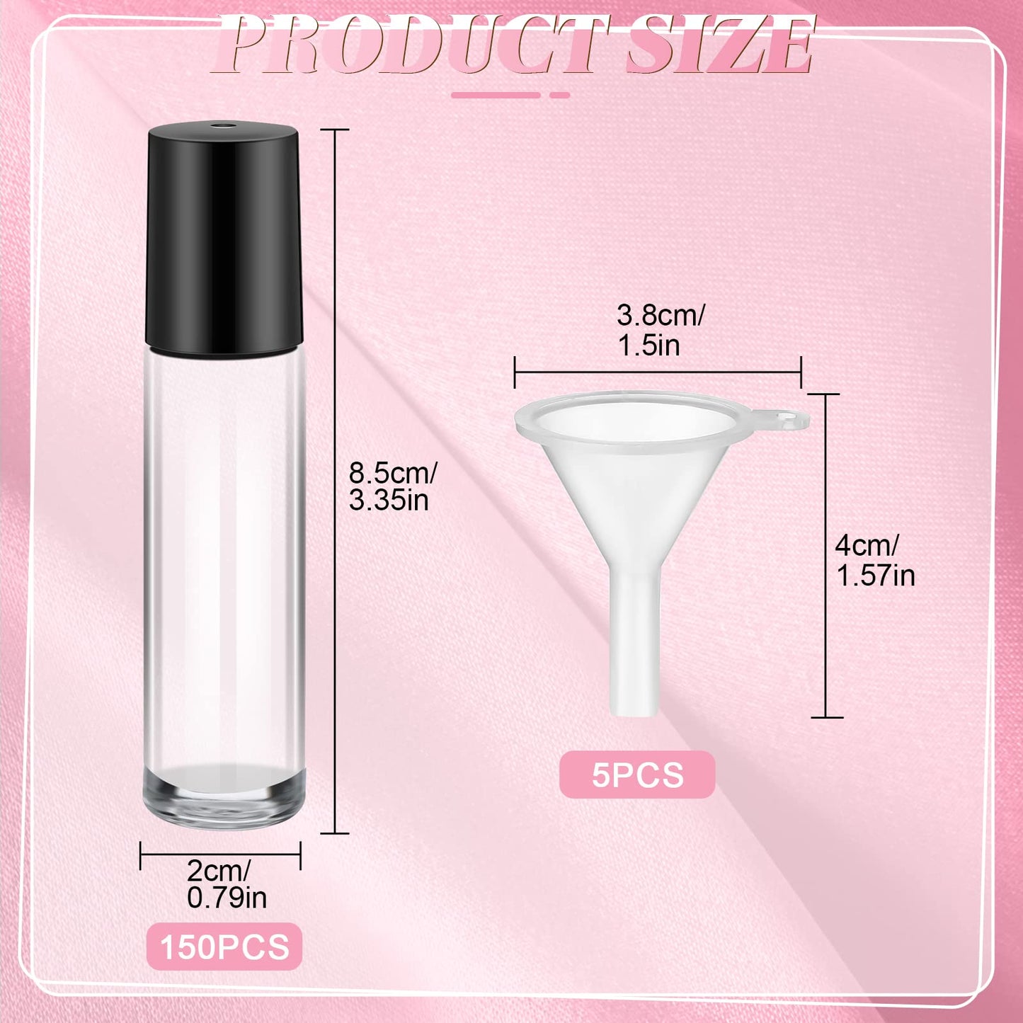 Sumind 150 Pcs Essential Oil Roller Bottles 10 ml Glass Empty Roll on Bottles with Stainless Steel Balls Leak Proof with 5 Funnel for Travel Essential Oil(Clear)