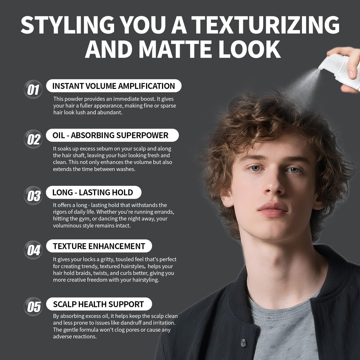 lewedo Volumizing Styling Powder - 10G Spray Bottle for Natural Volume & Texture, Oil-Control Matte Finish, Lightweight Formula for Men & Women