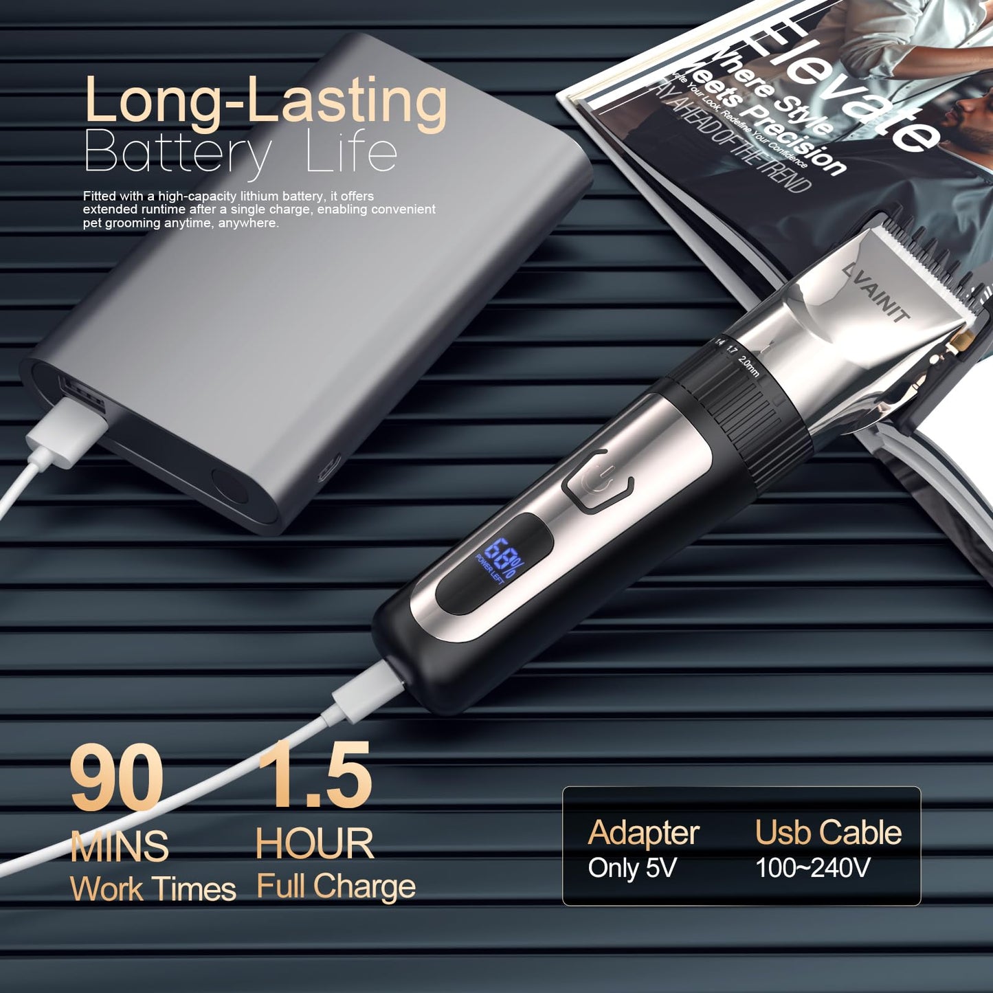LVAINIT Hair Clippers for Men, Cordless LCD Rechargeable Hair Trimmer Beard Trimmer for Men, Men's Grooming Kit for Hair, Face, Beard, Professional Electric Barber Clippers