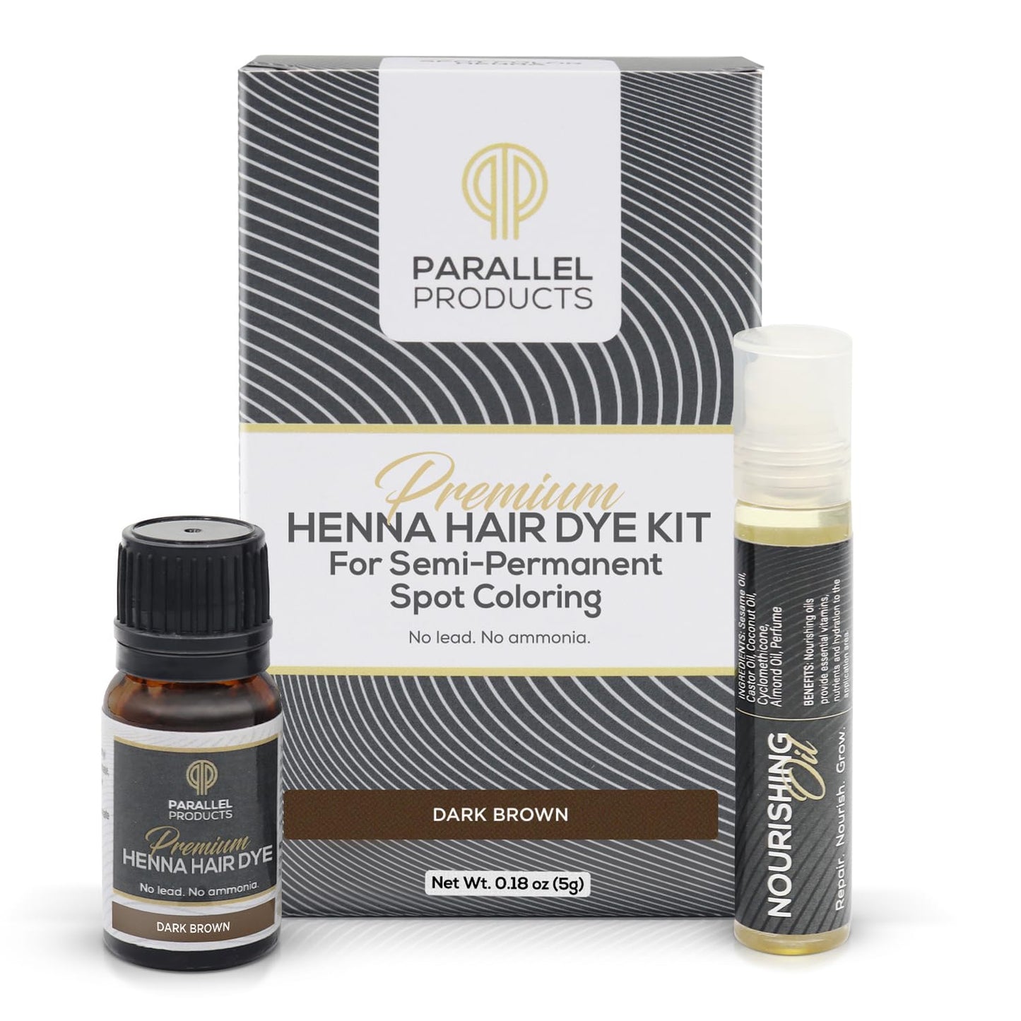 Parallel Products Spot Color Henna Kit - Henna Hair Dye - 5 Grams - Tint for Professional Spot Coloring - with Nourishing Oil, Mixing Dish and Application Brush - Root Touch Up (Dark Brown)