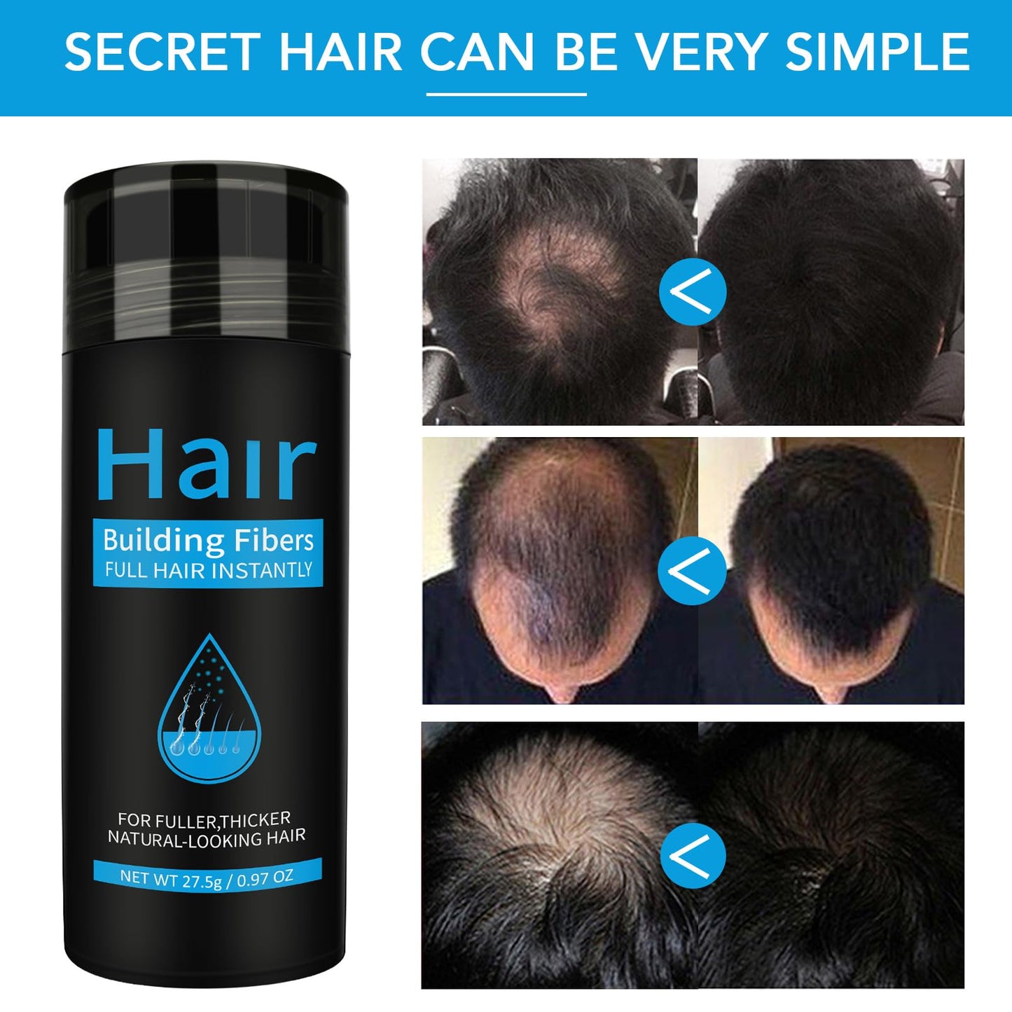 Hair Building Fibers, Hair Thickening Fibers for Thinning Hair & Bald Spots Thicker Fuller Hair in 15 Seconds Suitbable for Man and Woman 0.97Oz (Dark Brown)