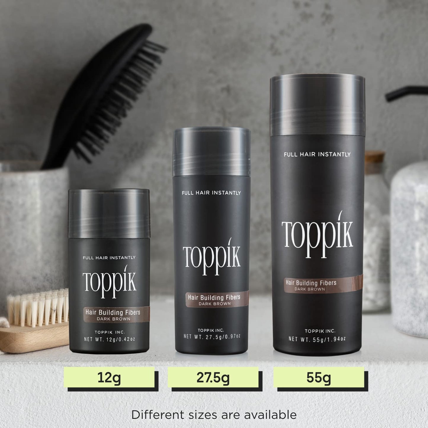 Toppik Hair Building Fibers, Dark Brown, 27.5g Fill In Fine or Thinning Hair, Instantly Thicker, Fuller Looking, 9 Shades for Men & Women, Keratin Protein Formula