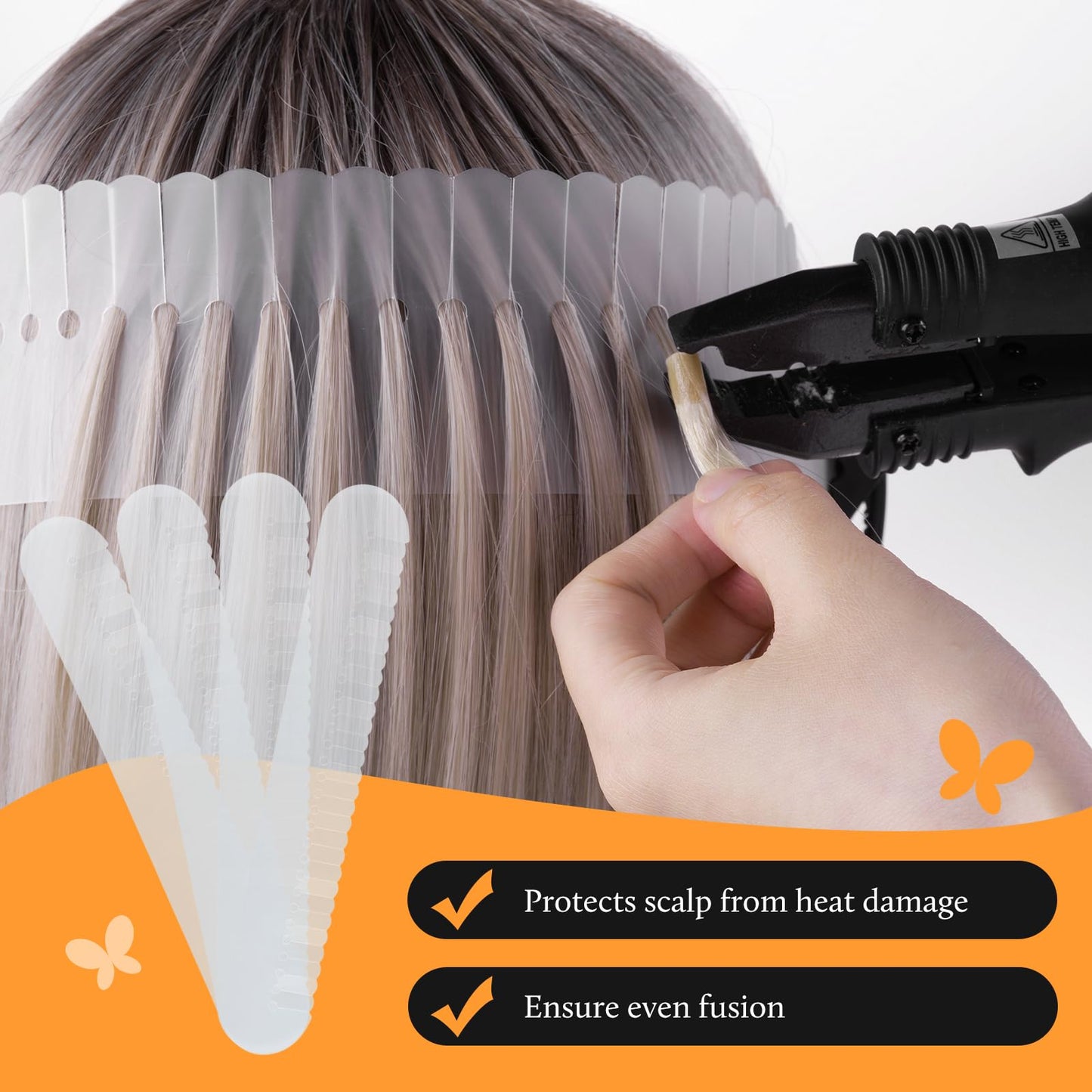 DOORES 10 Pcs Heat Shield Guards for Hair Extensions, Multi Hole Spacers Templates for Hair Extension Bonding, Fusion Keratin Glue Heat Protector Shield Clear PVC