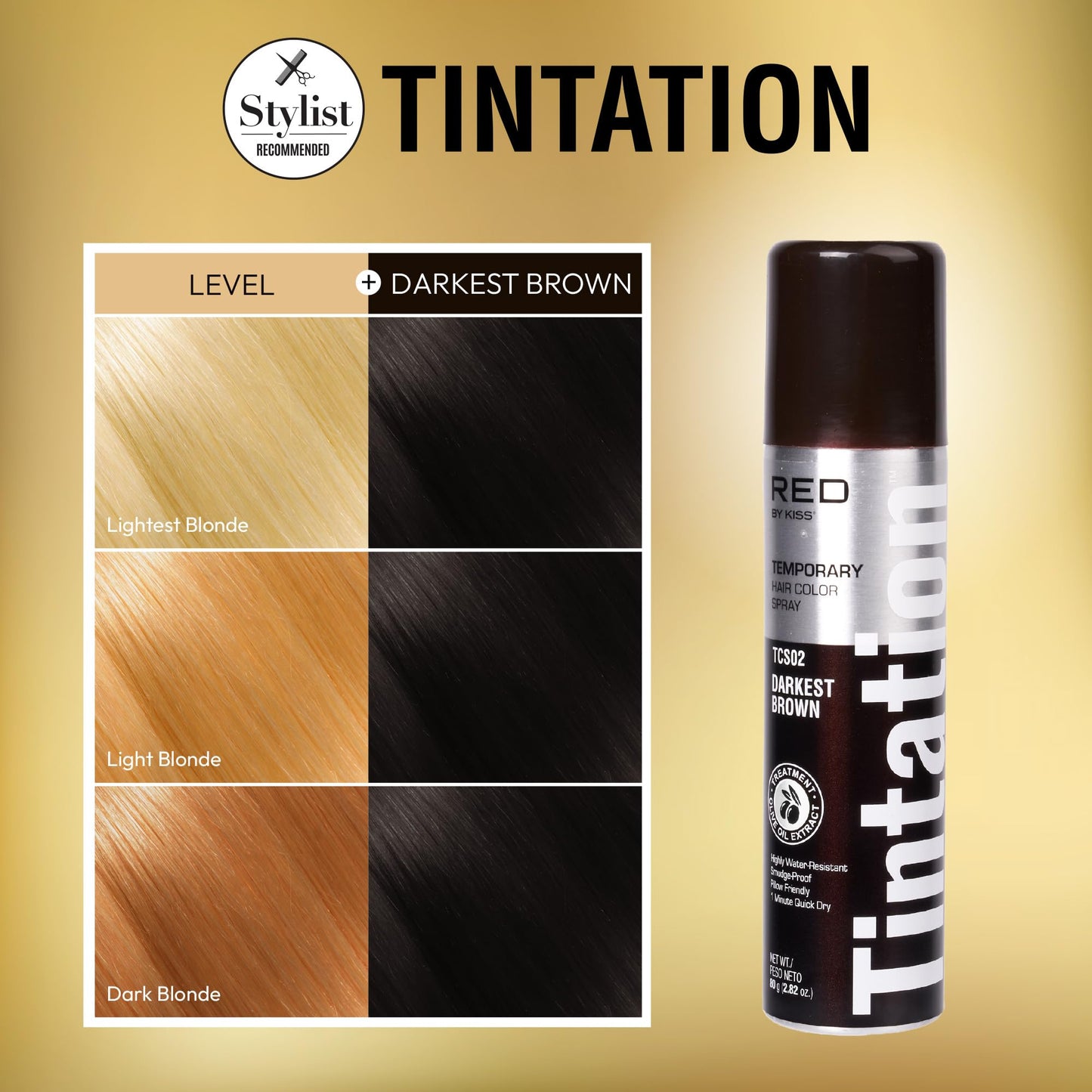 Red by Kiss Tintation Temporary Hair Color Spray, Instant Gray Root Touch Up Coverage, Water-Resistant & Smudge-Proof, Easy Wash Out, Barber & Hairline Touch-Up, Quick-Dry (Darkest Brown, 2.82 oz)