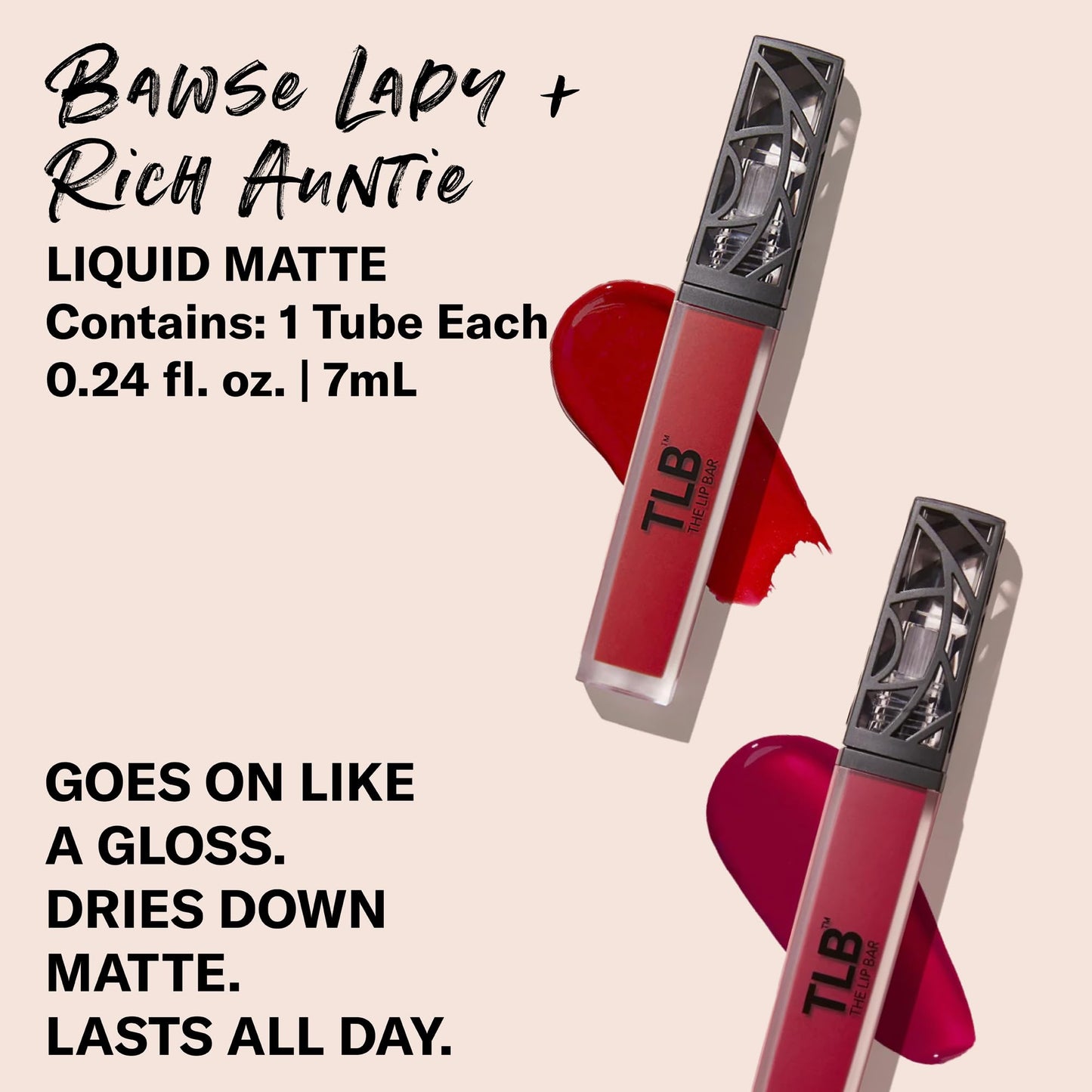 The Lip Bar - Nonstop Liquid Matte Lipstick Mini 2-Pack, Bawse Lady (Blue Red) + Rich Auntie (Deep Berry) - High Pigment - One Swipe - Long Lasting - Jojoba Oil & Vitamin E - Vegan - .24 fl oz each