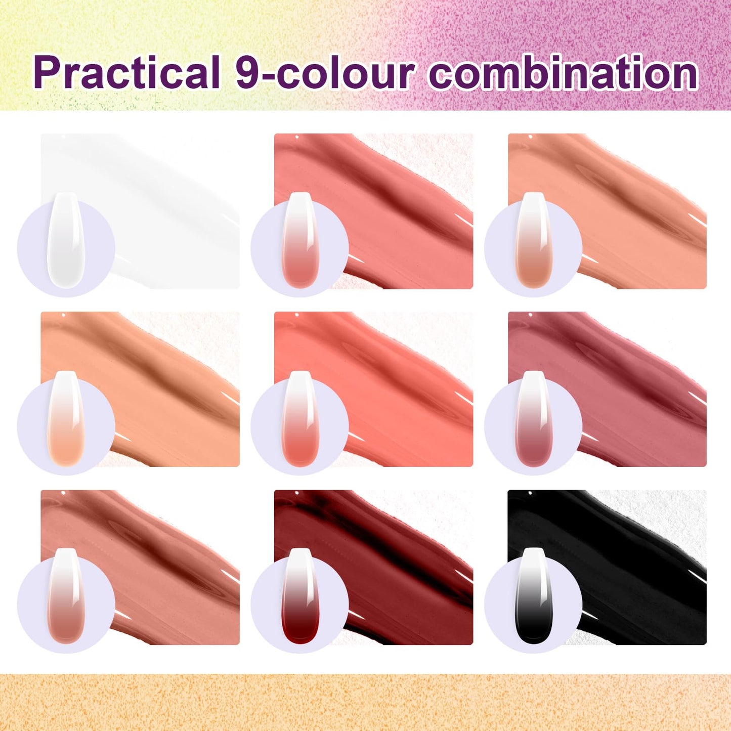 U-Shinein Gradient Painting Gel, 9 Colors Ombre Gel Nail Polish with 9Pcs Large Nail Sponges Sponging for Ombre Nails Aura Nails French Manicure Soak Off UV E