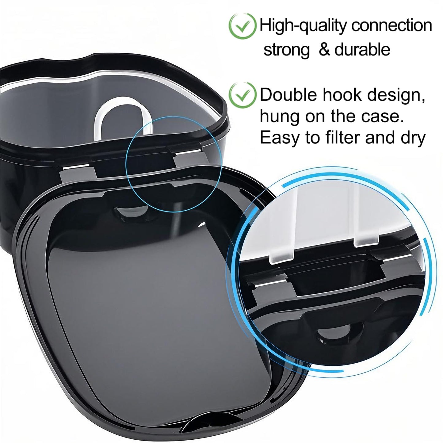 Black Denture Soaking Container Partial Denture Case, Orthodontic Retainer Cleaning Case Denture Cleaner Container Dentures Teeth Cup with Strainer and Lid Waterproof