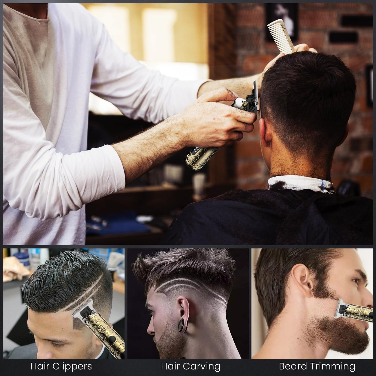 Fannas Hair Clippers for Men, Professional Hair Trimmer Barber Cordless Zero Gapped Hair Clippers with LCD Display, Mens Gifts Beard Trimmer T Liners Shavers Edgers Clipper for Hair Cutting - Gold