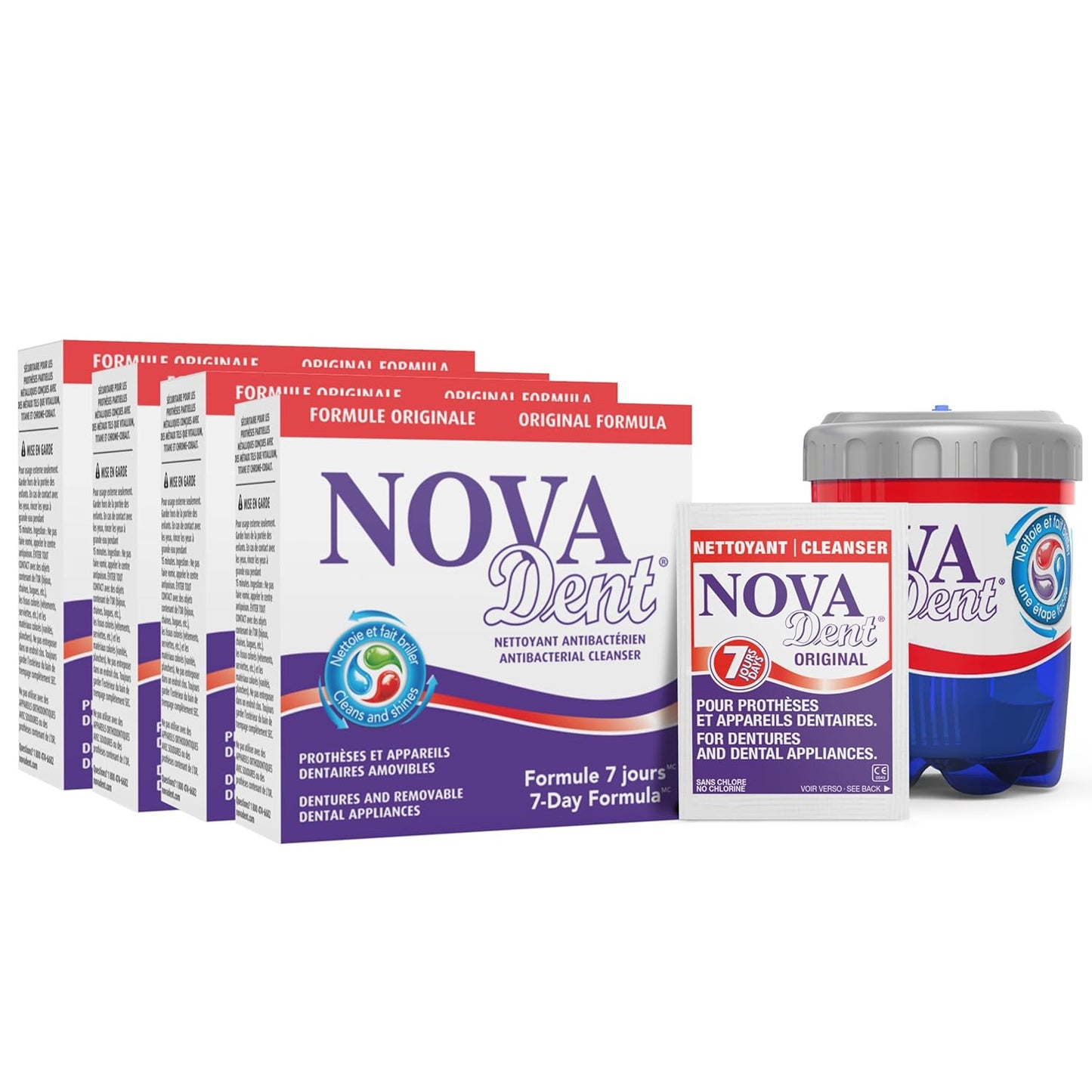 Novadent Denture Cleaner - 12 Sachets for Retainers, Mouth Guards & Aligners