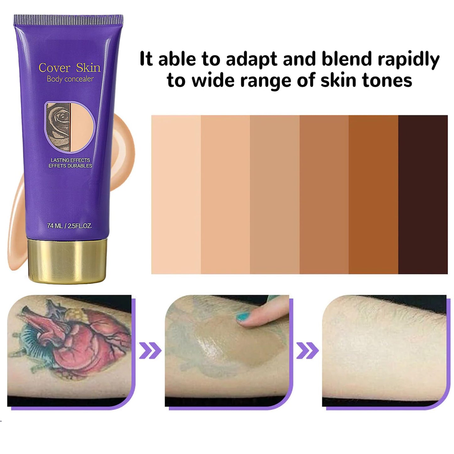 All over Complexion Perfector, Tattoo Cover Up Makeup Waterproof, Body Coverage Perfector, Transfer-Resistant and Long-Last Body Foundation (2PCS)