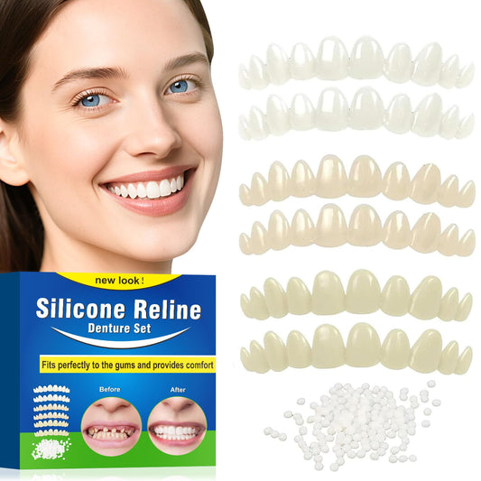 Veneers Teeth for Women, Tooth Replacement Missing Teeth, Upper Veneer Cosmetic Tooth, Moldable Thermal Beads Replacement Kit, Unisex to Denture Repair Kit, 6PCS