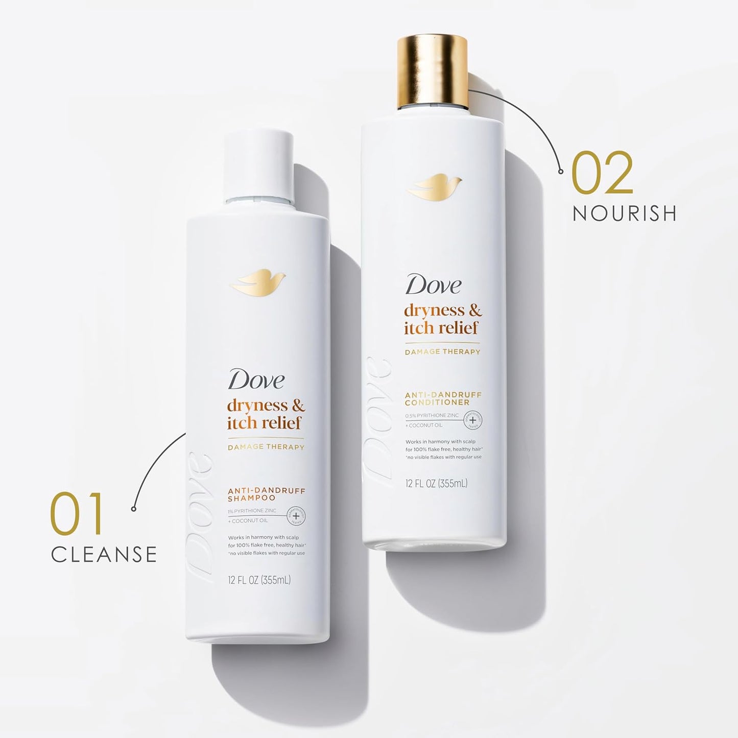 Anti-Dandruff Shampoo for Dryness & Itch Relief - Dove Dermacare Scalp, 3 Bottles (12 FL OZ Each)