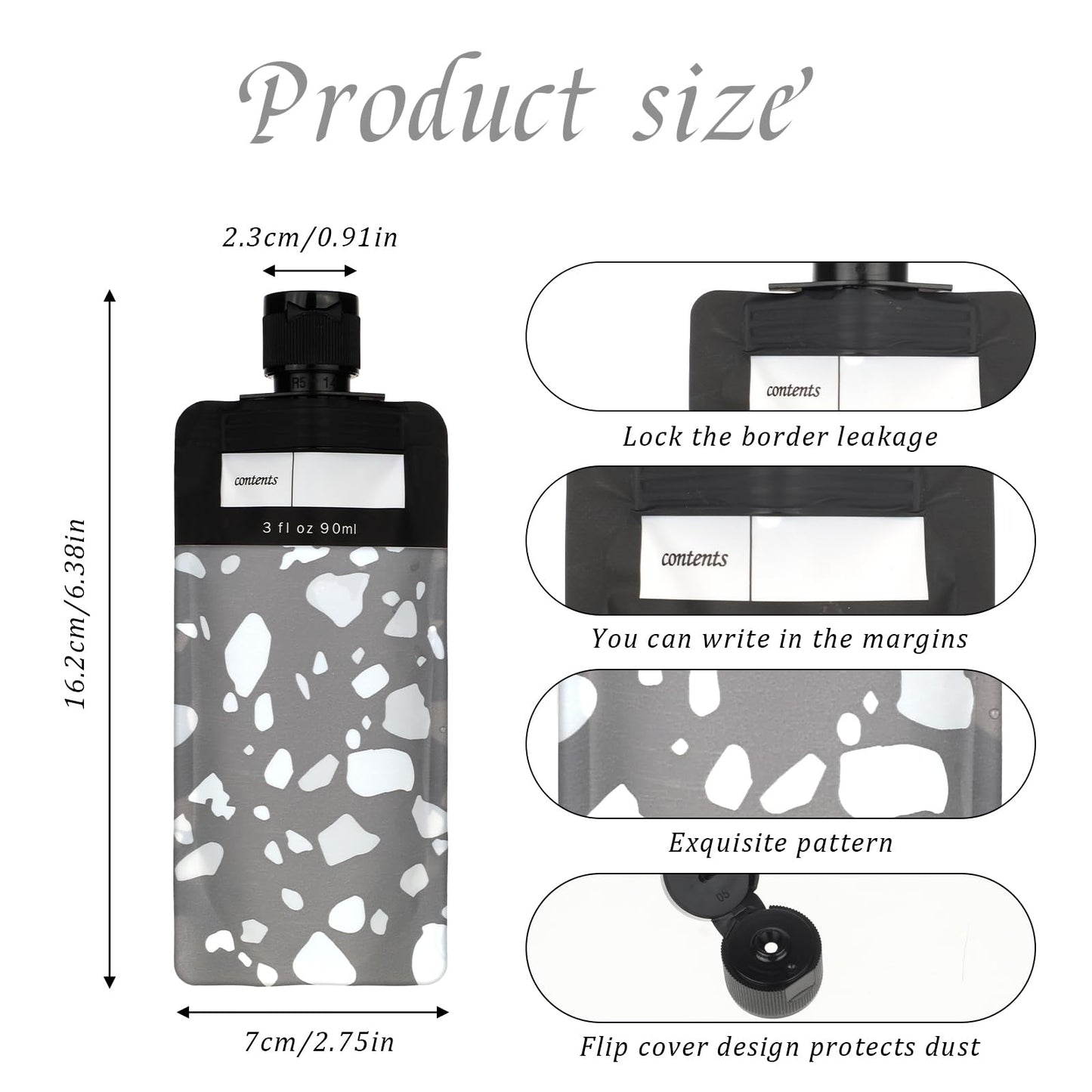 4 PCS Travel Pouches for Toiletries, 3oz Leak Proof Empty Squeeze Pouches, Refillable Travel Containers, Portable Travel Fluid Makeup Packing Pouches for Shampoo Conditioner Lotion Body Wash, Style 4