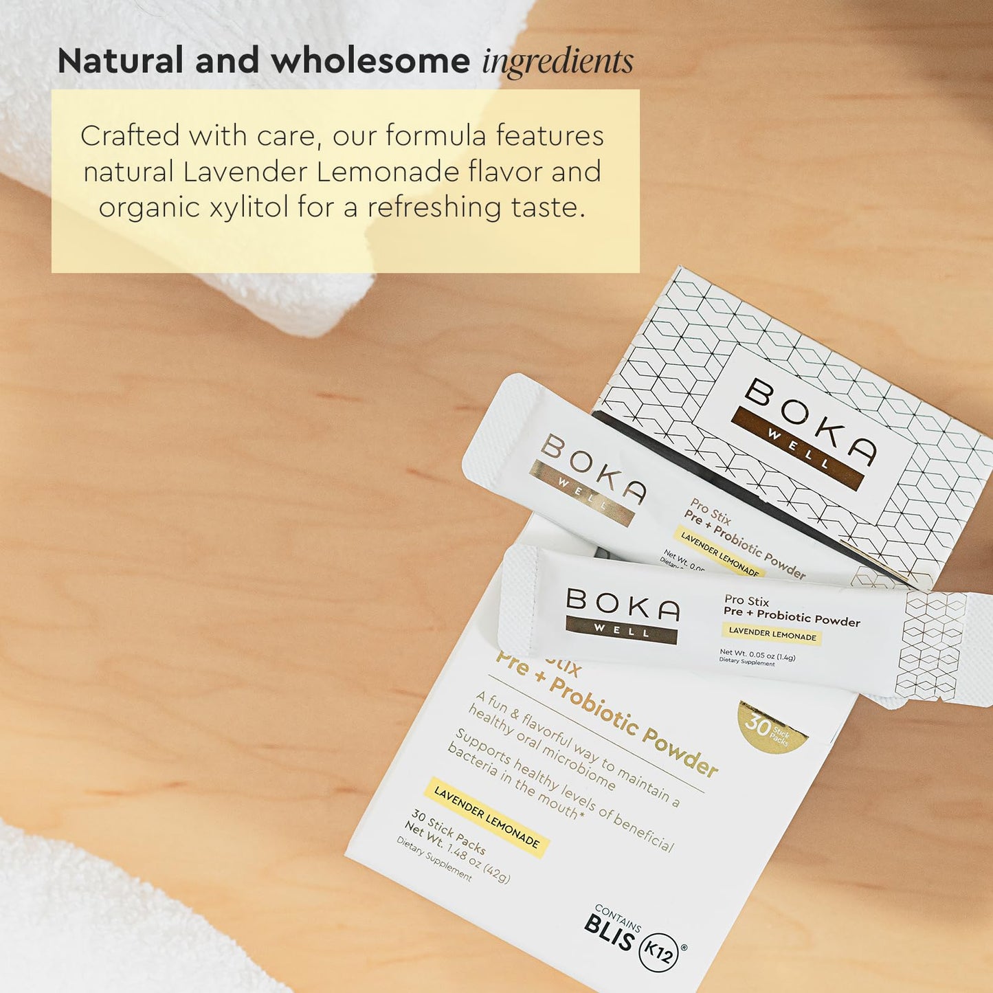 Boka Pro Stix Oral Probiotics for Mouth Bad Breath - 30ct Dental Probiotics Powder, Oral Health Pre + Probiotics for Teeth and Gums, BLIS K12 Oral Probiotic for Healthy Gum Health, Lemonade Lavender