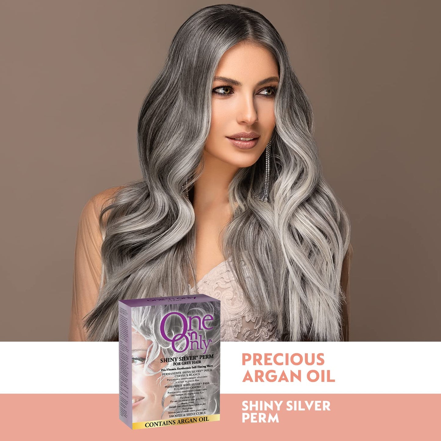 One 'n Only Shiny Silver Perm with Argan Oil for Gray Hair, Enhances Natural Silver Highlights, Exothermic Chemical Heat Ensures Gentle, Deep, and Even Processing