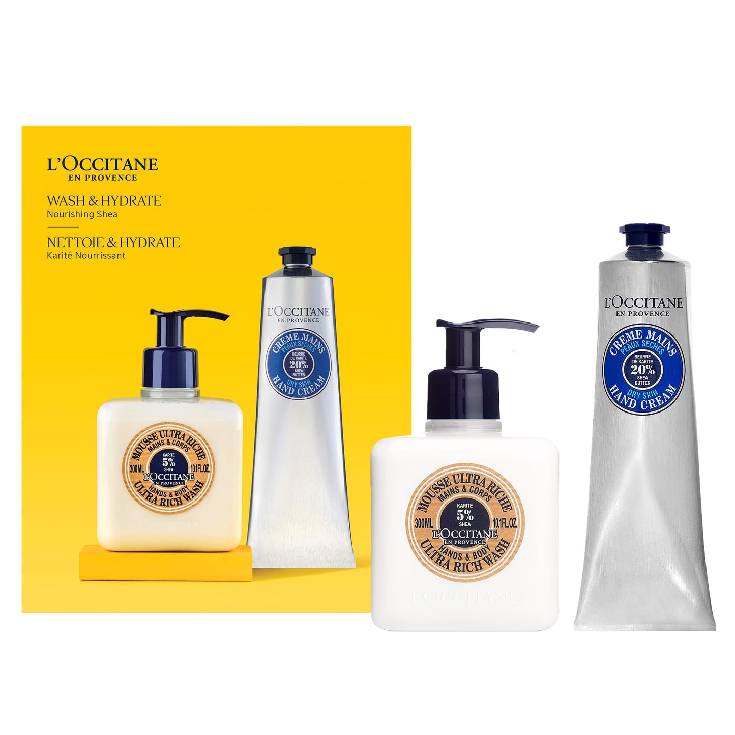 L'OCCITANE Wash & Hydrate: 2-Piece Hands & Body Care Set, Includes Shea Hand Cream and Shea Ultra Rich Wash