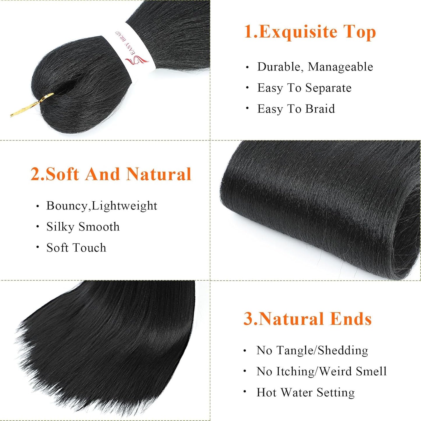 24-Inch Pre-Stretched Braiding Hair - 8 Packs Soft Yaki Texture for Crochet & Twists