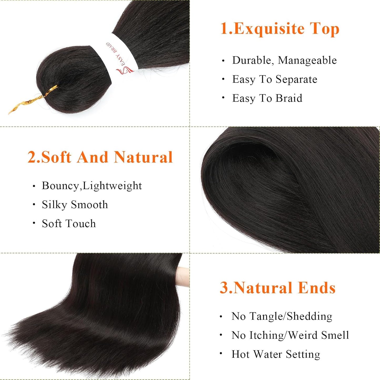 24-Inch Pre-Stretched Braiding Hair - 8 Packs Soft Yaki Texture for Crochet & Twists
