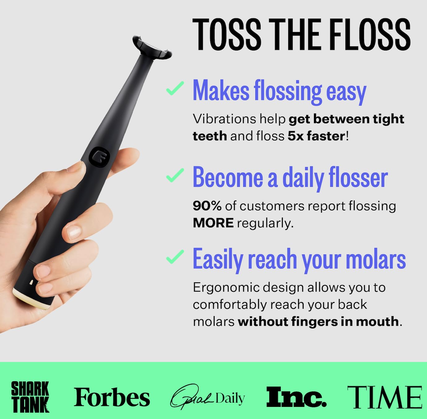 FLAUS Electric Flosser (Shark Tank) 3 Speeds + 45 Refill Heads w/Gentle Gliding Floss for Sensitive Gum Care - Water Flosser Alternative, Dentist Recommended Tooth Flossers, Eco Dental Floss Picks
