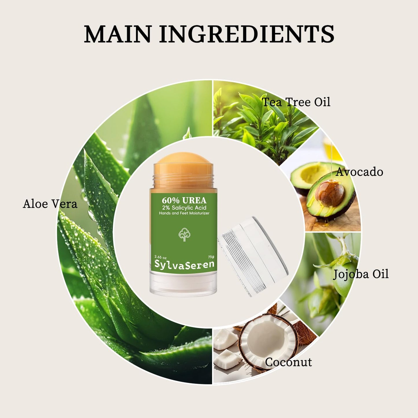 60% Urea Cream 2.65 Ounce Heel Balm Stick Cracked Heel Repair Balm Stick for Dry Cracked Feet Treatment with Aloe Vera, Jojoba Oil, Shea Butter & Tea Tree Oil for Dry Cracked Heels