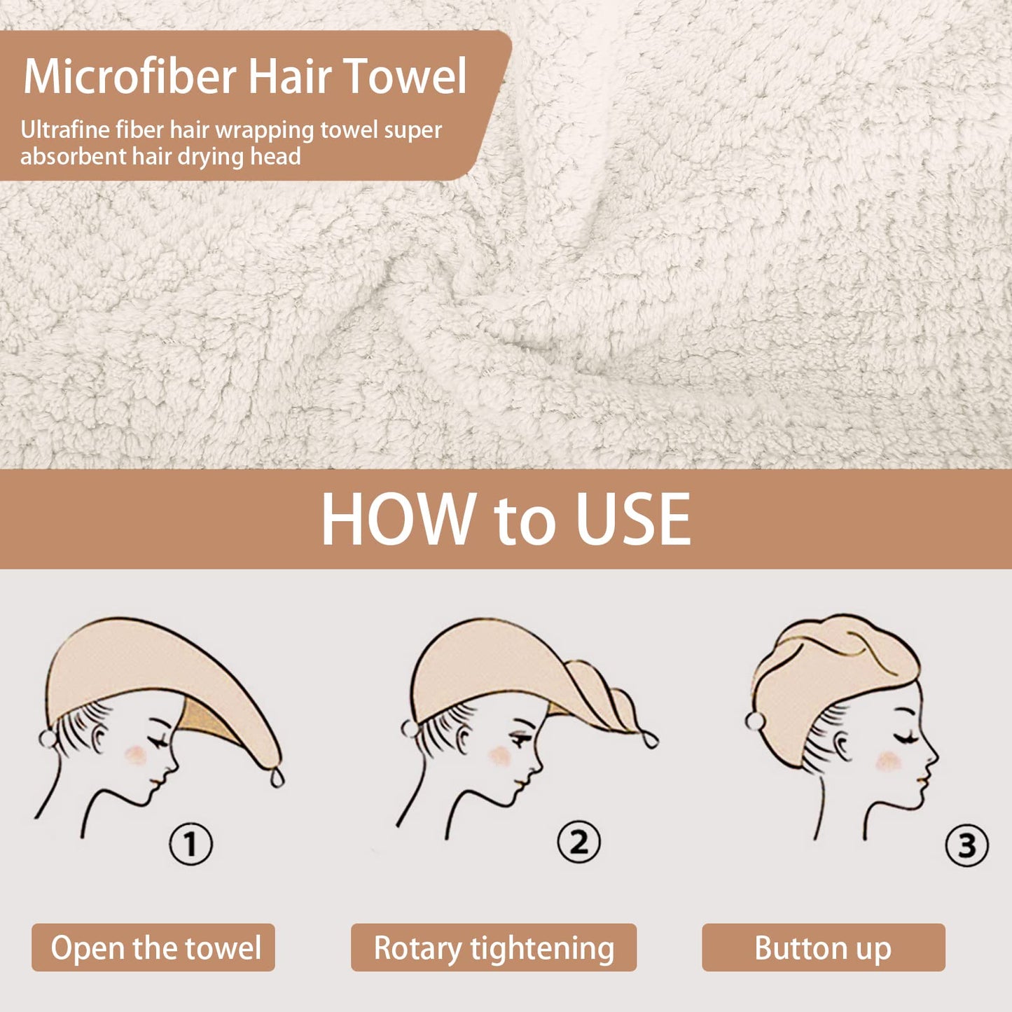 CZZXI 3 PCS Microfiber Hair Towel - Wraps for Wet Hair, Anti Frizz Turbans, for Curly Hair (Beige, Khaki, Grey)