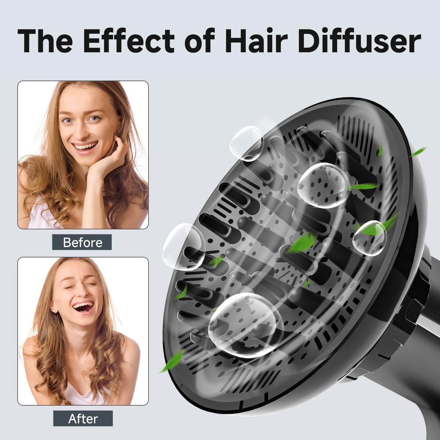 Hair Diffuser, Diffuser Attachment for Hair Dryer, Hair Diffuser for Curly Hair, Universal Diffuser for 1.4-2.6" Hair Blow Dryer Long Thick Curly Wavy Hair, Hair Attchment for Women, Black