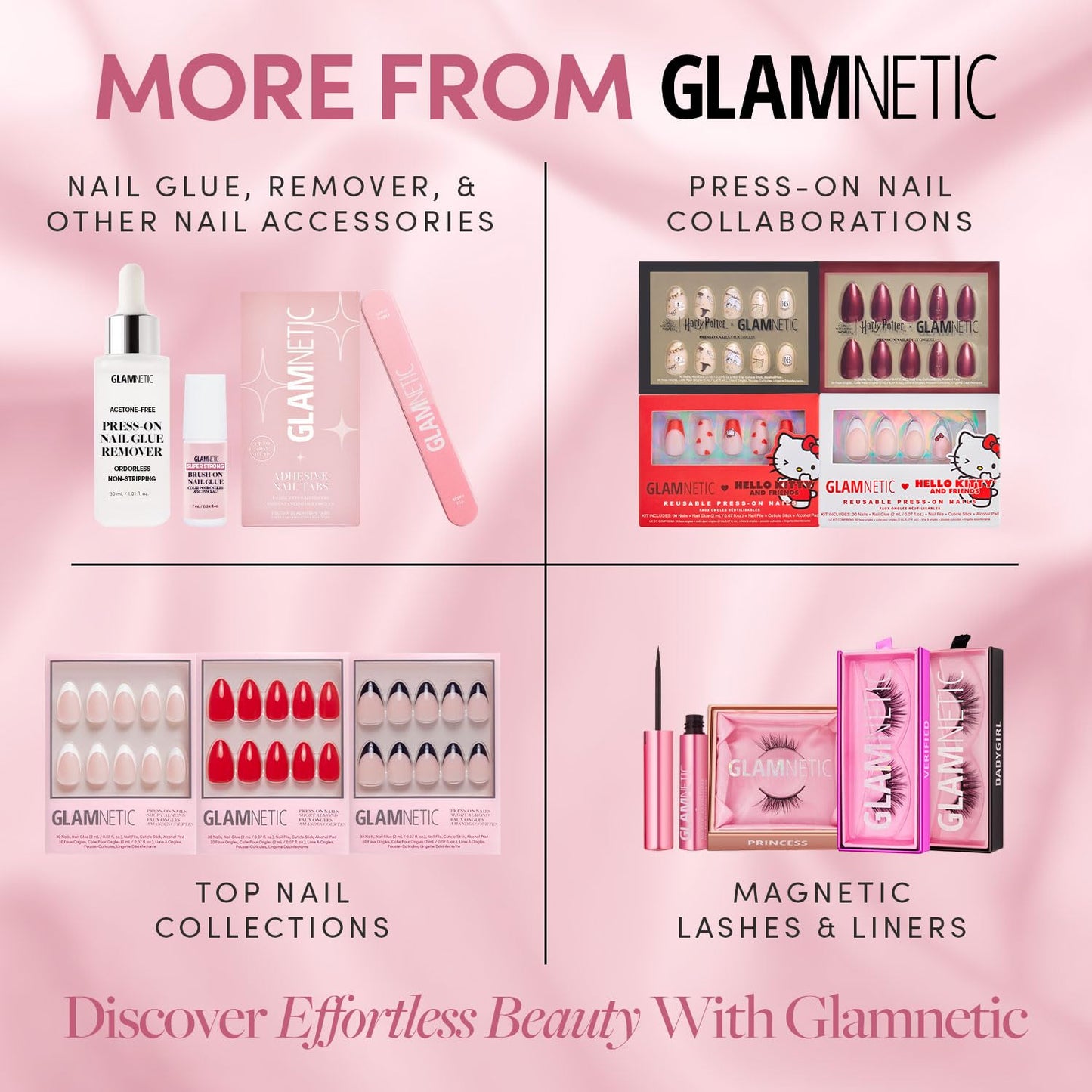 Glamnetic Press On Nails - French Pearl | Glossy, Short Almond French Tip Nails with 3D Accents, Salon Quality | 15 Sizes - 30 Nail Kit with Glue