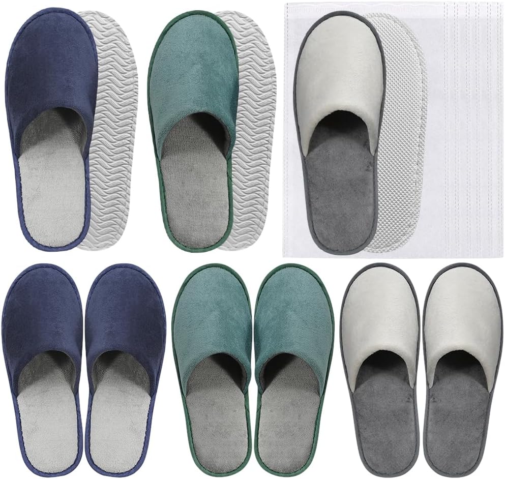 Non-Slip Disposable Slippers - 2-6 Pairs, Washable Velvet Closed Toe for Guests, Hotel & Spa