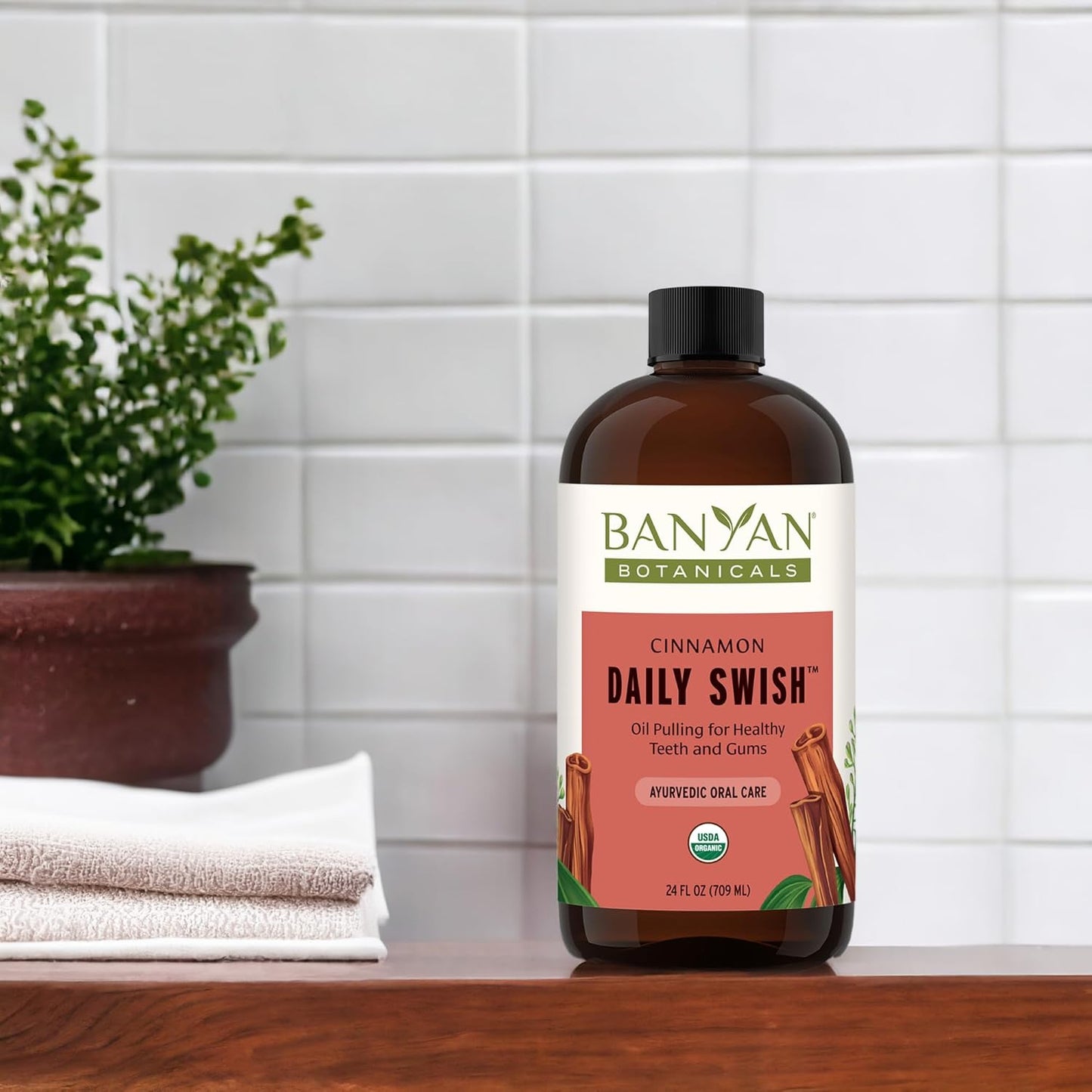 Organic Cinnamon Pulling Oil – Ayurvedic Mouthwash with Coconut Oil for Fresh Breath – 8 oz Vegan