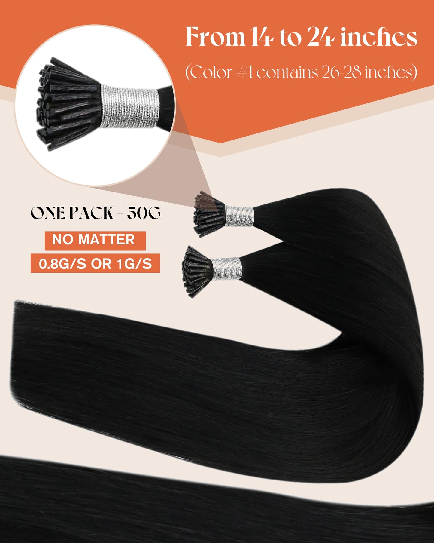 Sunny Hair 22inch I Tip Hair Extensions Human Hair Jet Black Itip Extensions Human Hair Add Length I Tip Hair Extensions for Daily Use Remy Hair for Women 50g