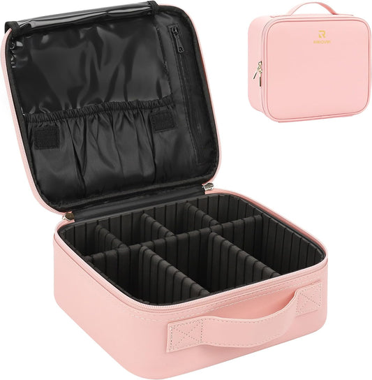 Relavel Portable Travel Makeup Case Organizer with Adjustable Dividers - Black Cosmetic Storage for Brushes, Toiletries & Jewelry