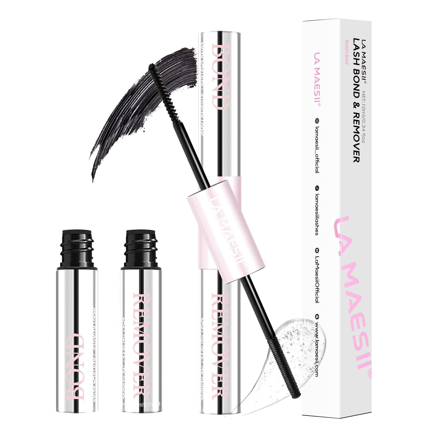 LA MAESII Lash Bond and Remover, 2 in 1 Lash Cluster Glue and Lash Remover for Eyelash Clusters Waterproof Lash Glue with Strong 72H Hold, Quick Removal Without Residue