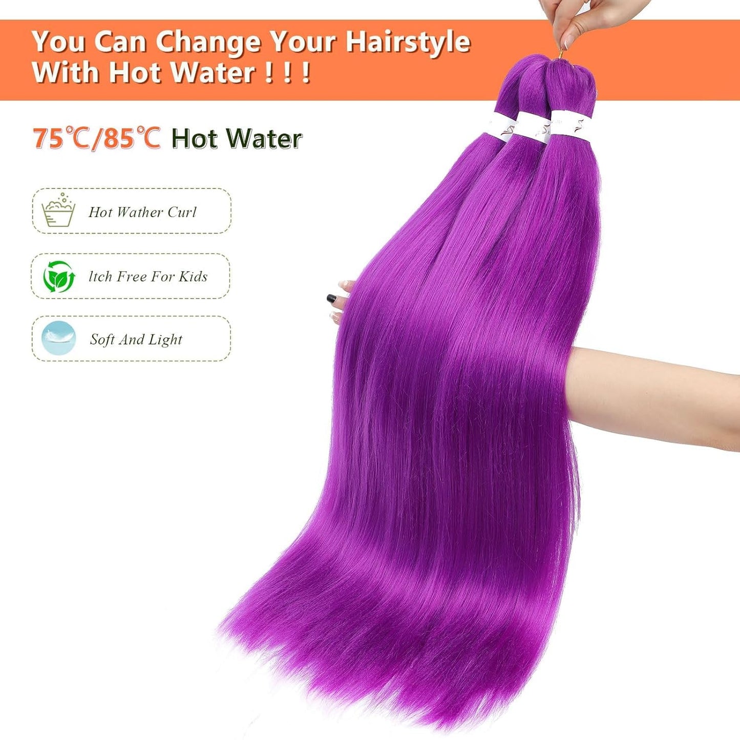 24-Inch Pre-Stretched Braiding Hair - 8 Packs Soft Yaki Texture for Crochet & Twists