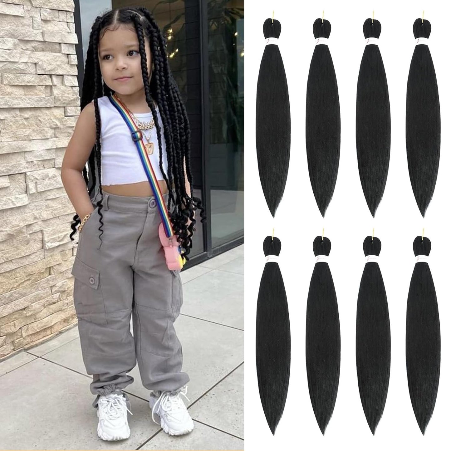 24-Inch Pre-Stretched Braiding Hair - 8 Packs Soft Yaki Texture for Crochet & Twists