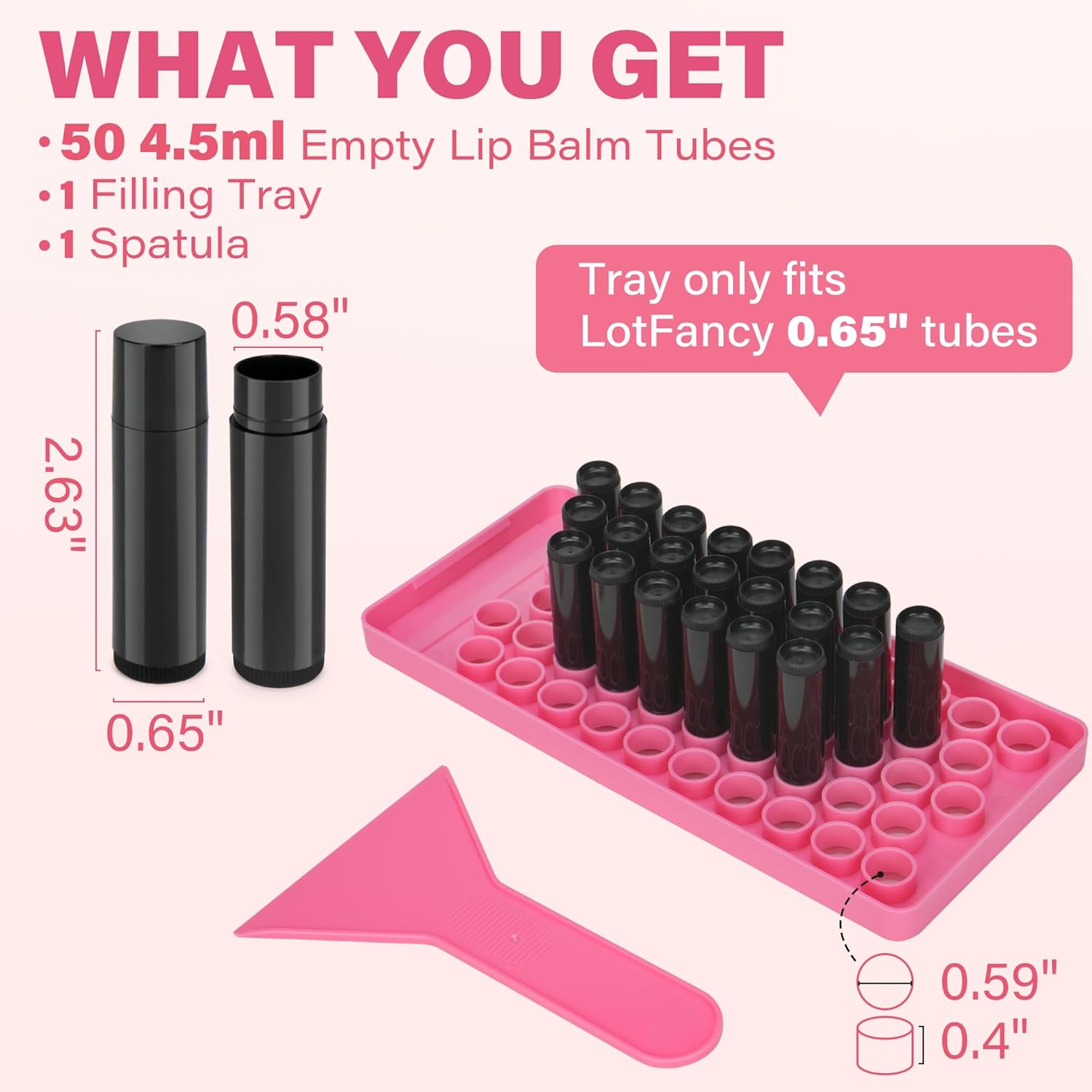 50 Pack Black Lip Balm Tubes with Filling Tray & Spatula - BPA Free, Leak Proof, DIY Handmade Set