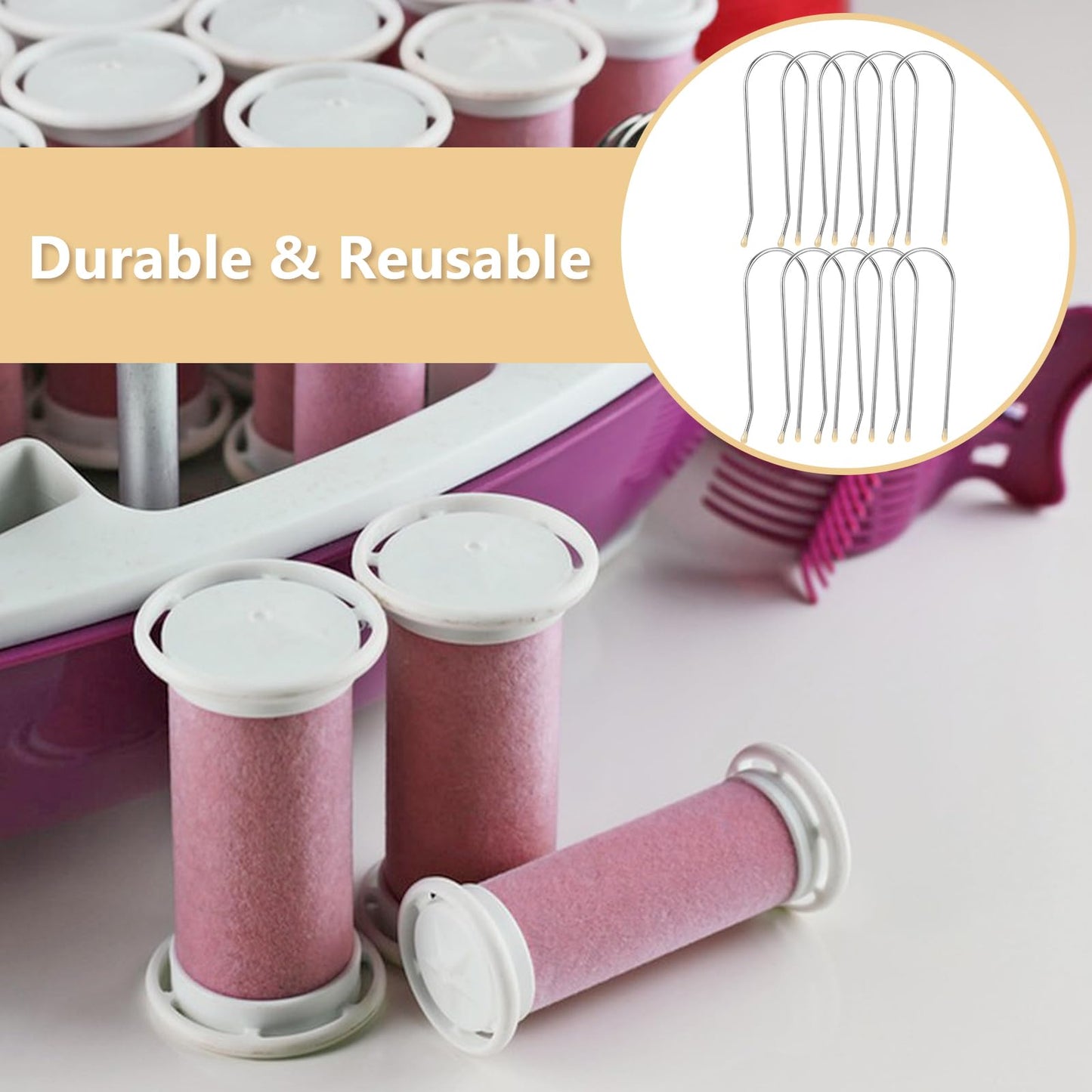 Oruola 20pcs Hot Roller Pins,1 In Hot Roller Clips for Electric Rollers,Clips for Hot Rollers Replacements, Hot Roller Pins for Electric Rollers Travel, U-Shape Hot Curler Clips,Yellow