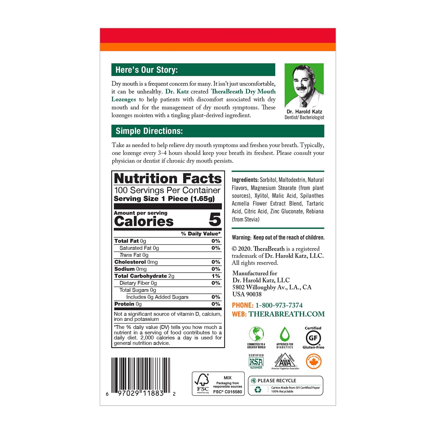 TheraBreath Dry Mouth Lozenges with ZINC, Tart Berry Flavor, 100 Lozenges