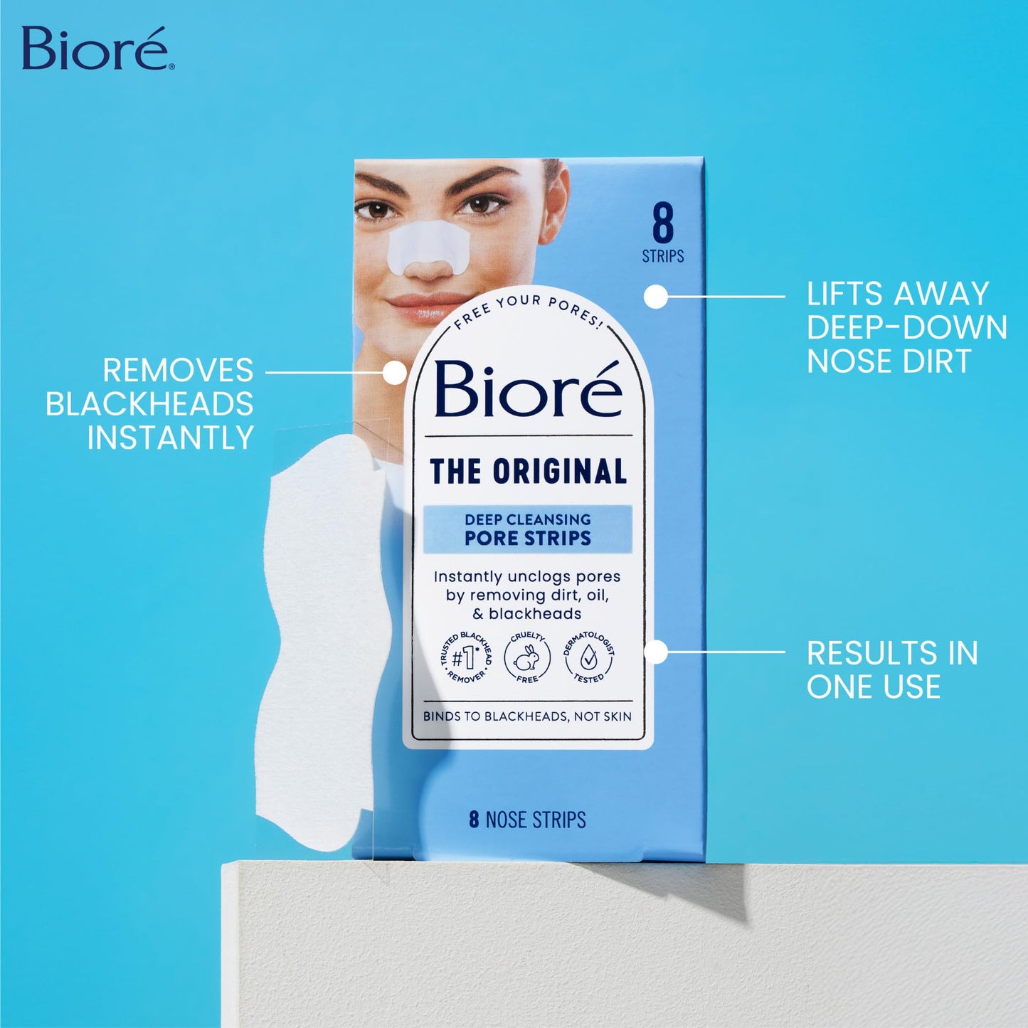 Bioré Original Blackhead Remover Strips, Deep Cleansing Nose Strips With Instant Pore Unclogging, Features C-Bond Technology, Oil-Free, Non-Comedogenic Use, 14 Count