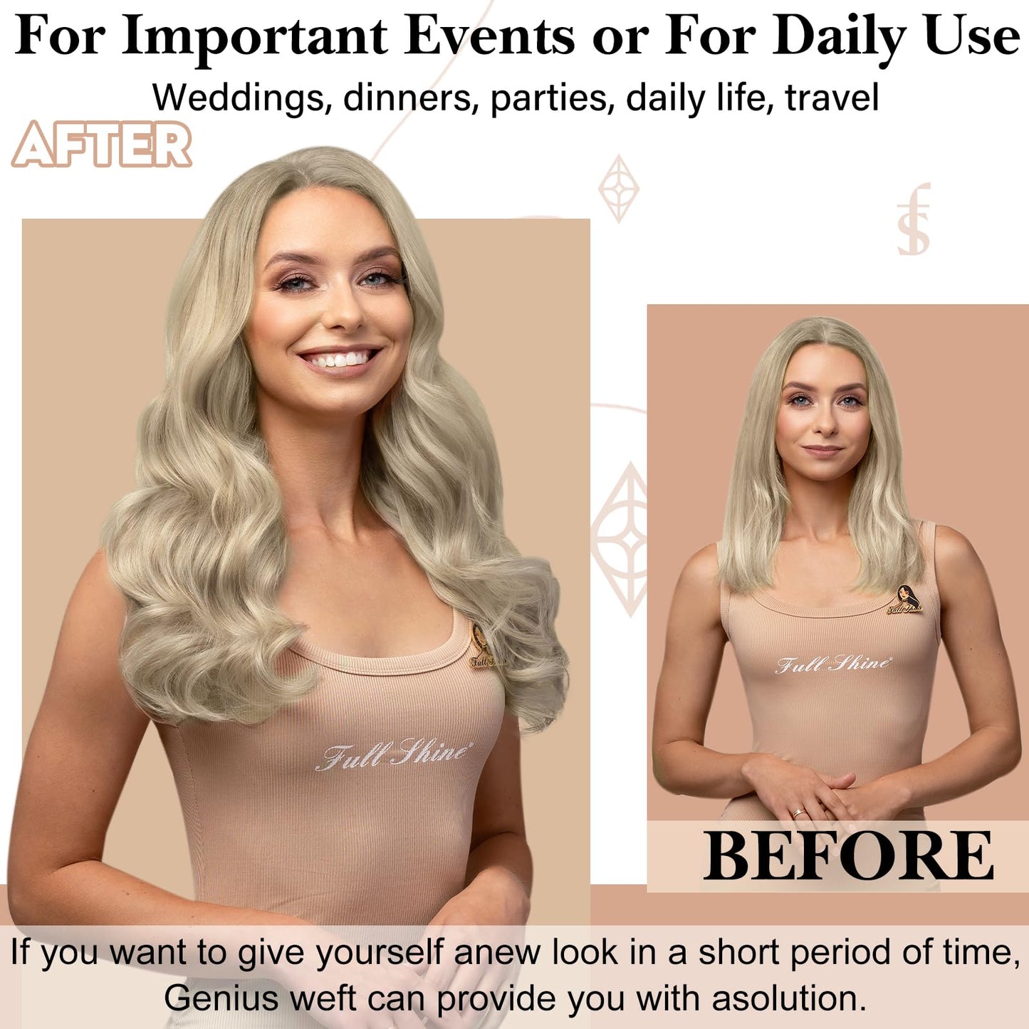 Full Shine 22 Inch Human Hair Weft Sew In Hair Extensions Real Human Hair Hand Tied Hair Extensions Straight Remy Hair For Women Color Ash Blonde Highlight Bleach Blonde Bundles Human Hair 60G
