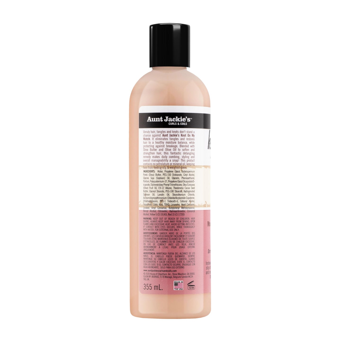 Aunt Jackie's Curls and Coils Knot On My Watch Instant Hair Detangling Therapy for Natural Curls, Coils and Waves, Enriched with Shea Butter, 12 oz