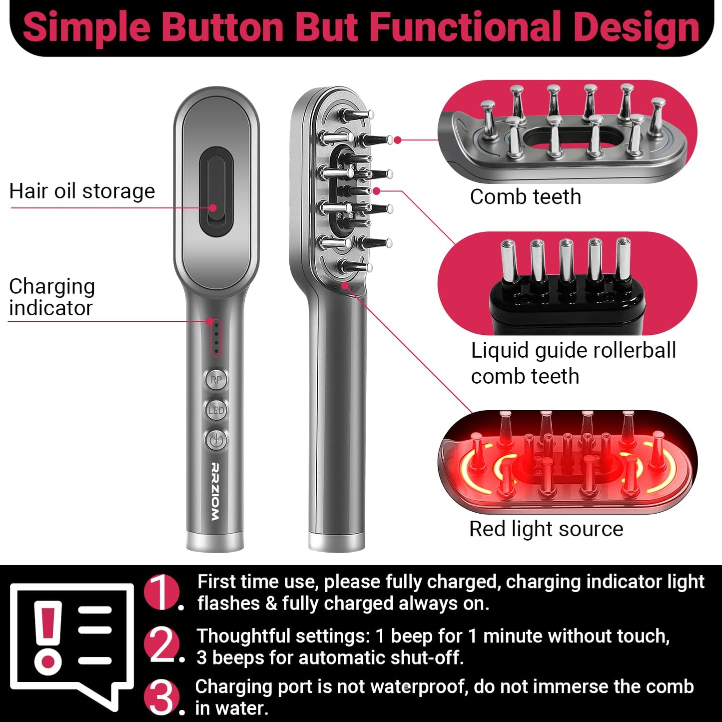 Hair Growth Comb - RRZIOM Red Light Comb for Women and Men