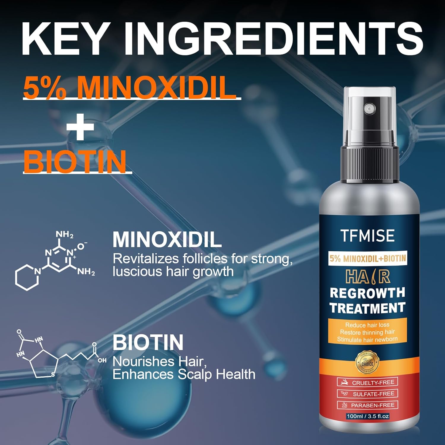5% Minoxidil Spray for Men & Women - Extra Strength Hair Growth Solution with Biotin, 3.38 Fl. Oz