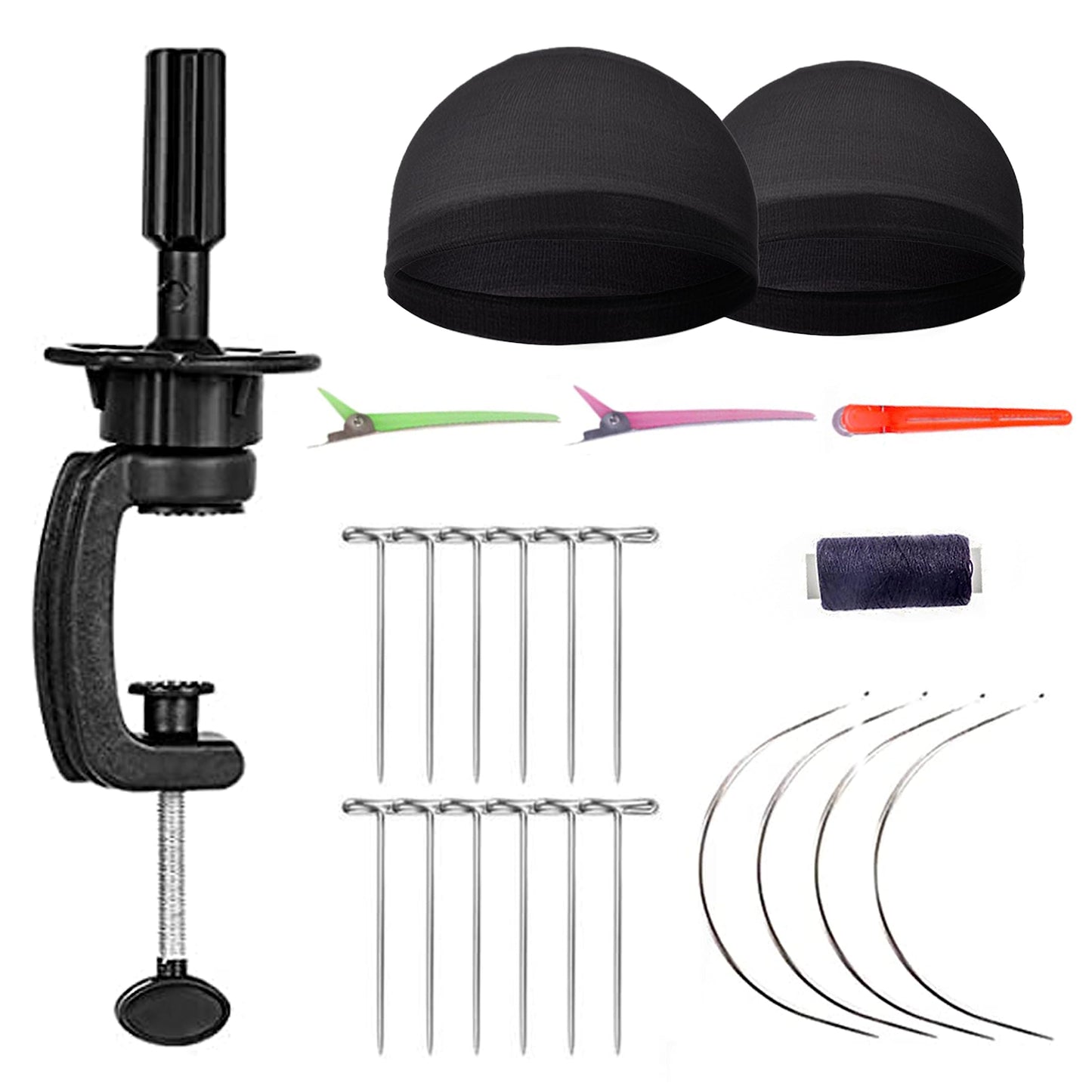 GEX 20"-24" Canvas Cork Wig Block Mannequin Head for Wig Making Drying Styling Display with Table C Clamp Stand Holder (Black 22")