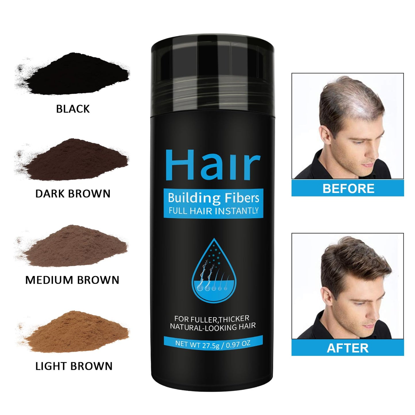 Hair Building Fibers, Hair Thickening Fibers for Thinning Hair & Bald Spots Thicker Fuller Hair in 15 Seconds Suitbable for Man and Woman 0.97Oz (Dark Brown)
