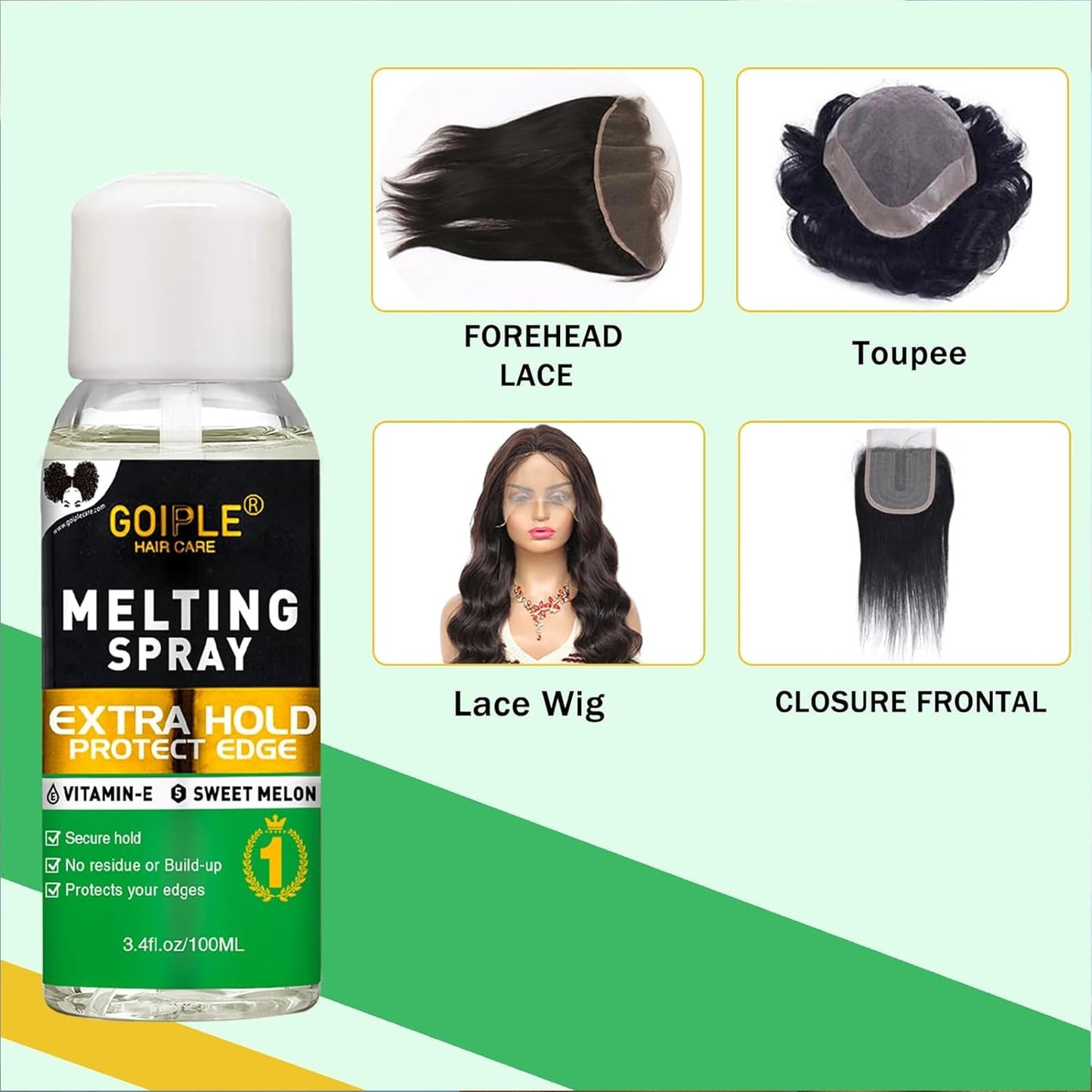 Lace Melting Spray - Glue-Less Hair Adhesive for Wigs & Extensions, Extra Hold Natural Forming Wax Stick